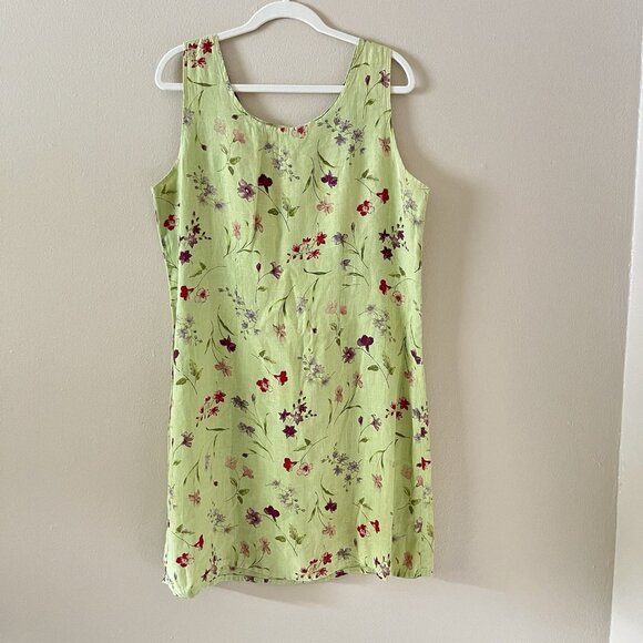Habitat Dress Green 100% Linens Floral Lagenlook Art Wear Teacher Boho L #1780 - Picture 2 of 7